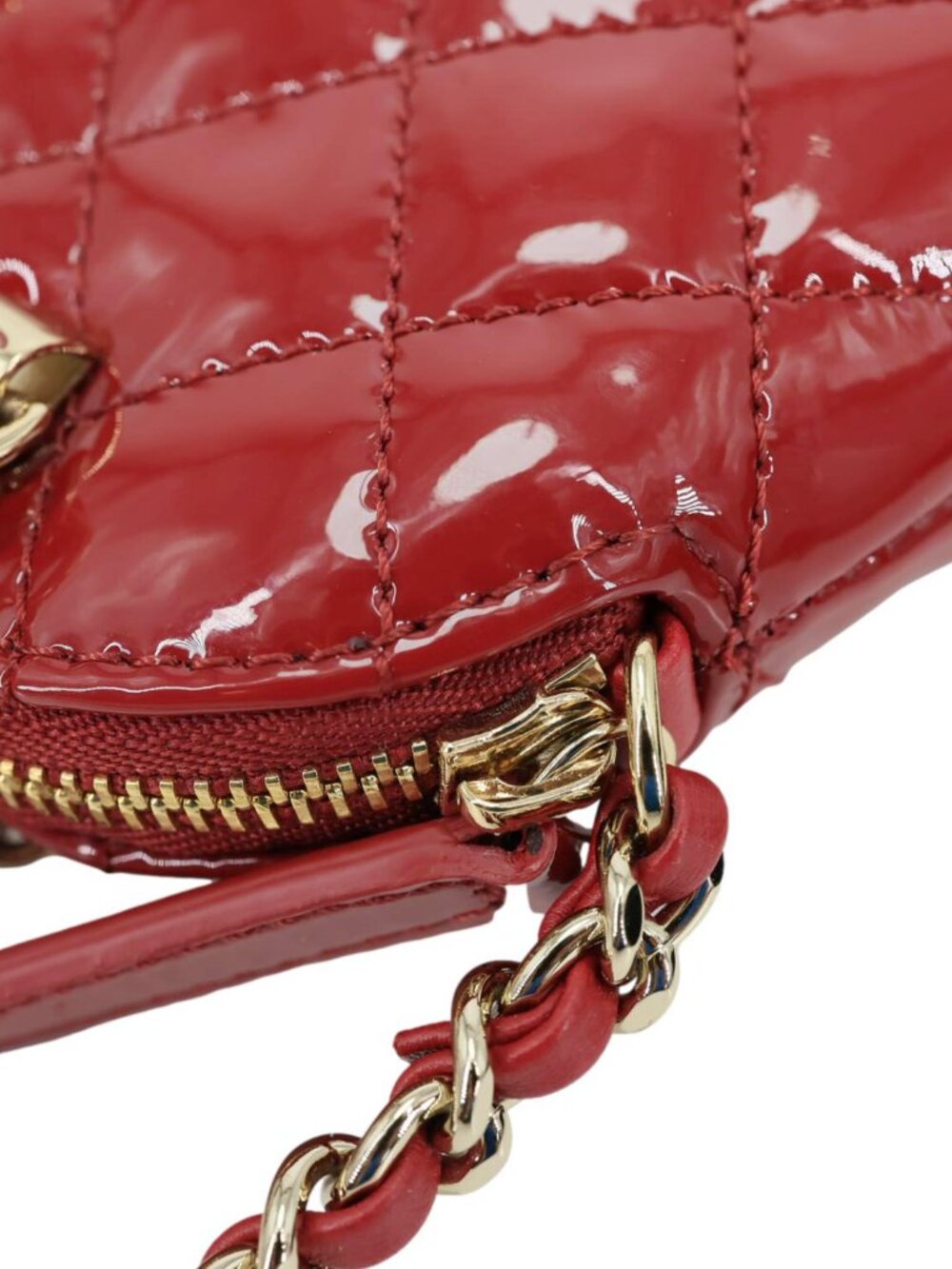 Chanel Coco Quilted Calfskin Patent Leather Clutch With Chain Red - Picture 7 of 15